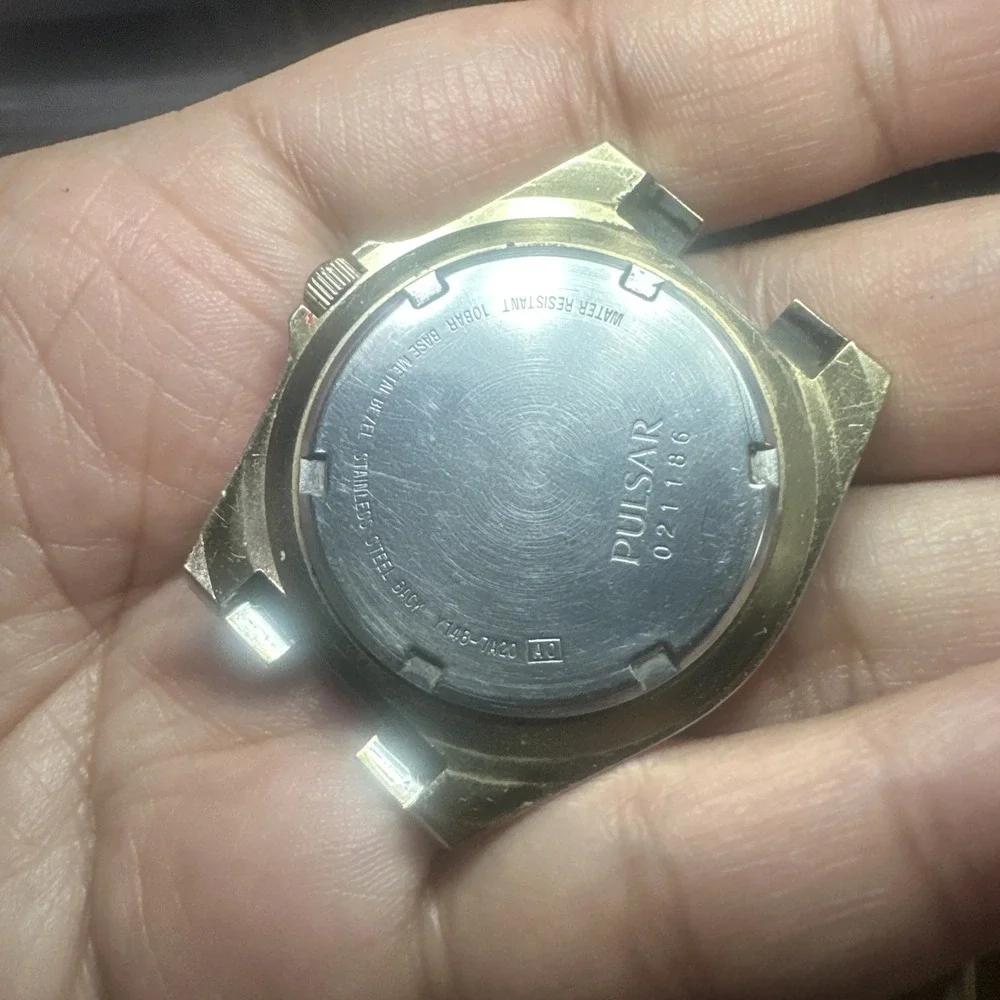 Works VTG Pulsar Divers Mens Watch & Rotating Bezel Quartz 38mm Gold Tone REPAIR